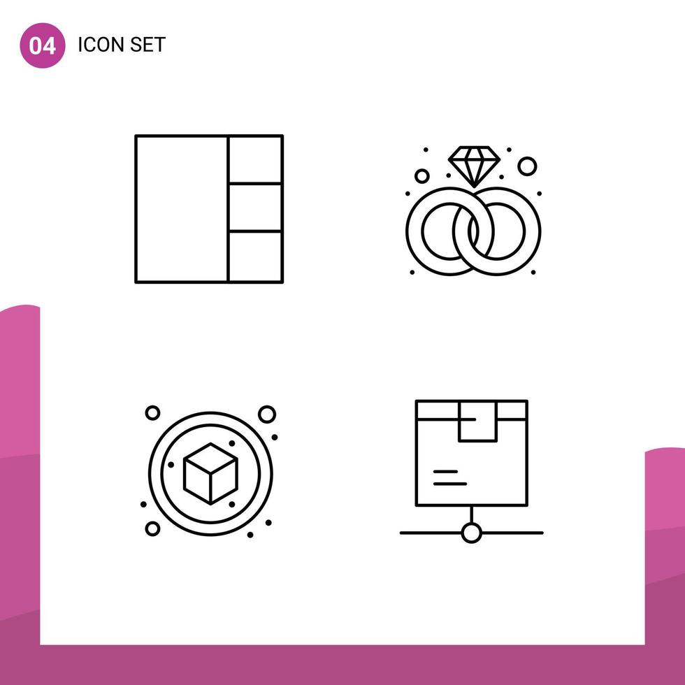 4 universell linje tecken symboler av rutnät logistisk närvarande kub produkt redigerbar vektor design element