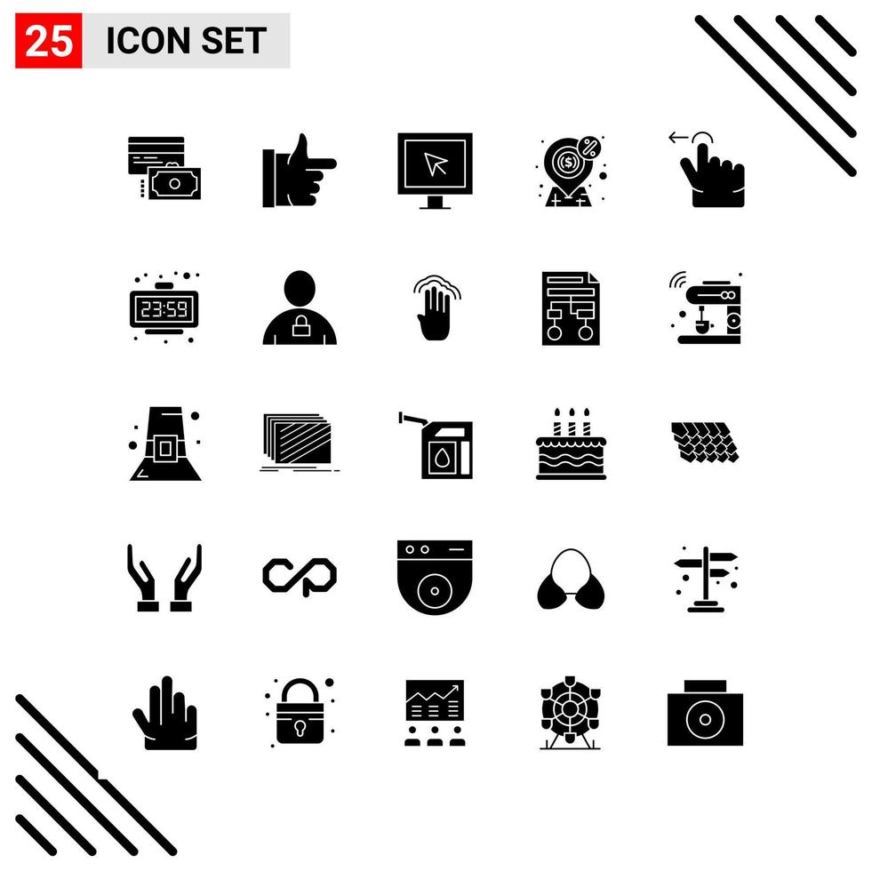 Pixel perfekter Satz von 25 soliden Symbolen Glyphen-Icon-Set für Website-Design und mobile Anwendungen Schnittstelle kreativer schwarzer Icon-Vektor-Hintergrund vektor