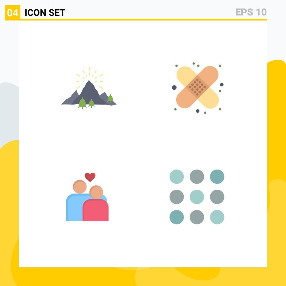 grupp av 4 modern platt ikoner uppsättning för kulle par berg hälsa äktenskap redigerbar vektor design element