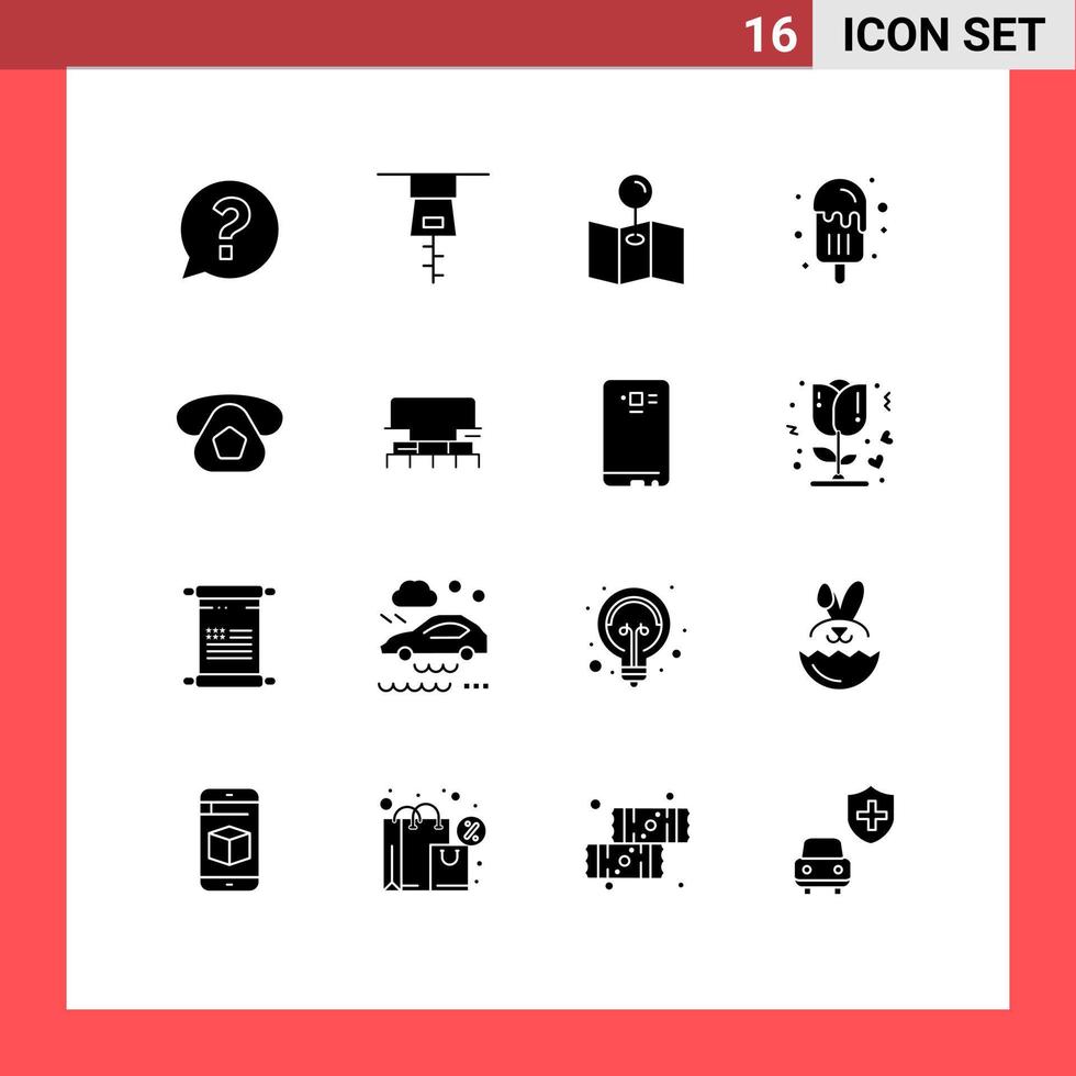 16 solides Glyphenkonzept für mobile Websites und Apps Bautelefon Desserttelefon mobile bearbeitbare Vektordesign-Elemente vektor