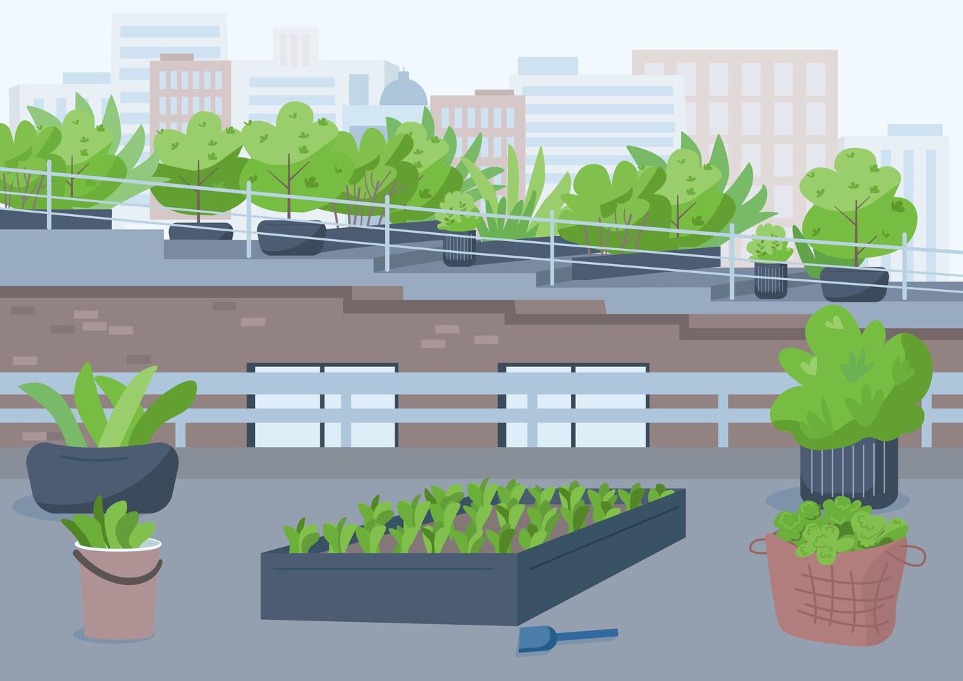 städtischer Außenplatz für den Anbau von Topfpflanzen vektor