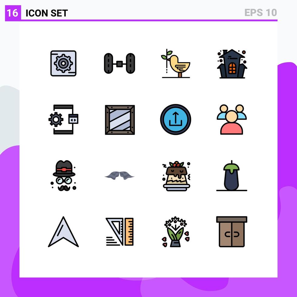 modern uppsättning av 16 platt Färg fylld rader pictograph av utveckla app vänskap hus Semester firande redigerbar kreativ vektor design element
