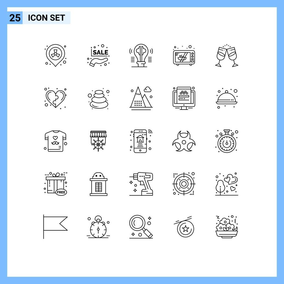 användare gränssnitt packa av 25 grundläggande rader av alkohal ugn hjärna mikrovågsugn fantasi redigerbar vektor design element