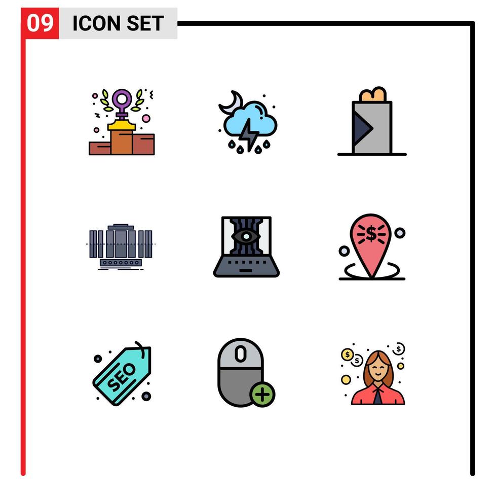 9 kreativ ikoner modern tecken och symboler av dator vetenskaper teknologi snabb mat vind vertikal redigerbar vektor design element