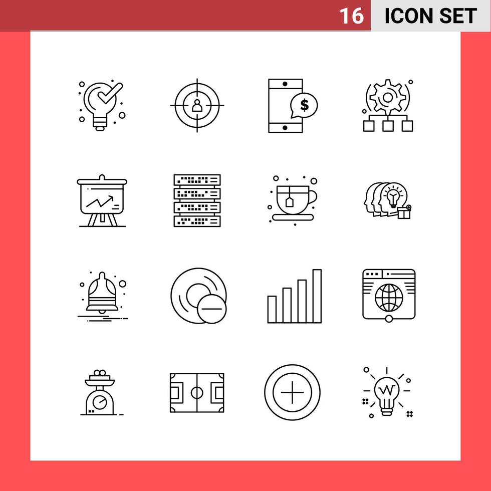 16 Icon Pack Line Style Umrisssymbole auf weißem Hintergrund einfache Zeichen für die allgemeine Gestaltung kreativer schwarzer Icon-Vektor-Hintergrund vektor