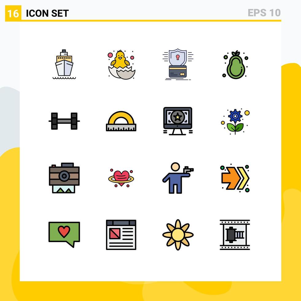 moderner Satz von 16 flachen, farbgefüllten Linien Piktogramm von Sporternährungssicherheit gesunde Ernährung Hack editierbare kreative Vektordesign-Elemente vektor