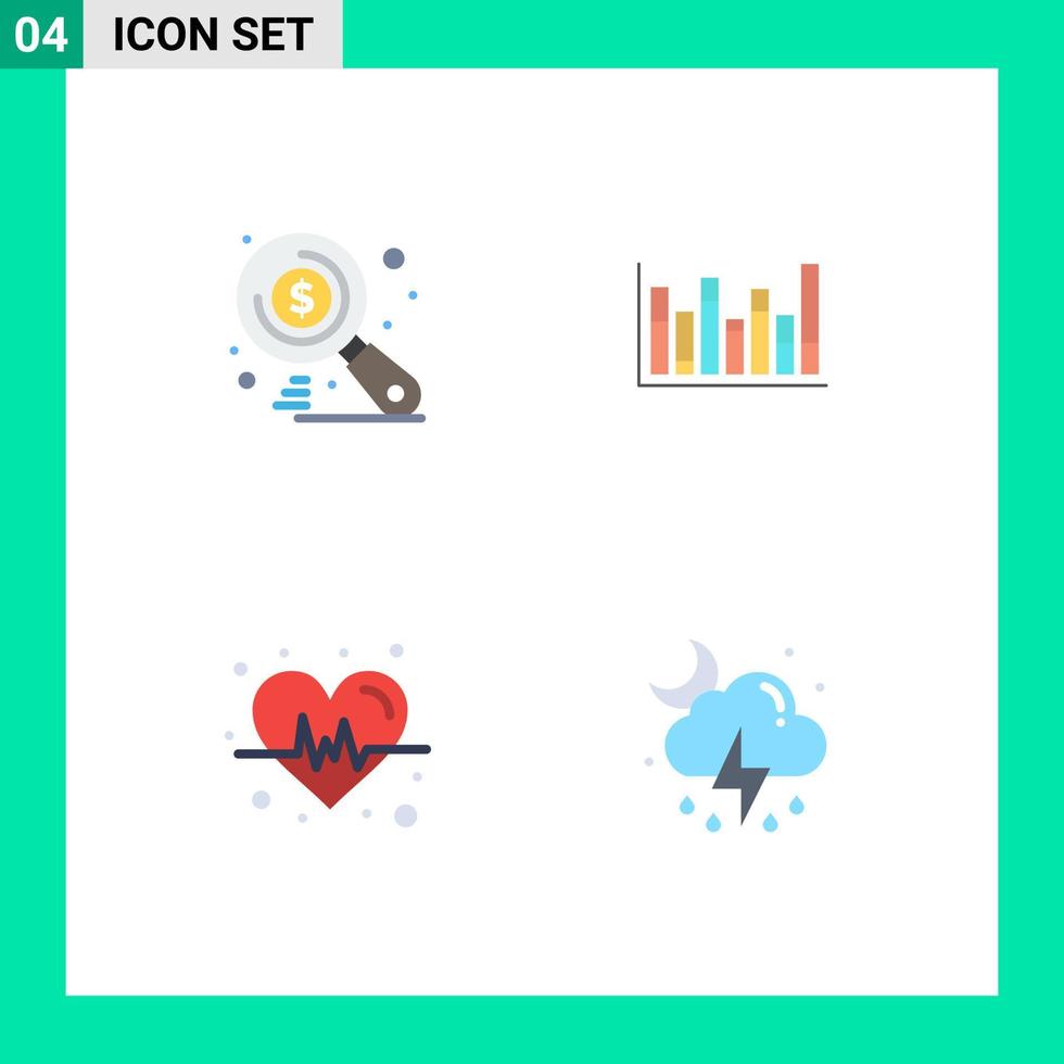 4 platt ikon begrepp för webbplatser mobil och appar pengar hjärta seo upp storm redigerbar vektor design element