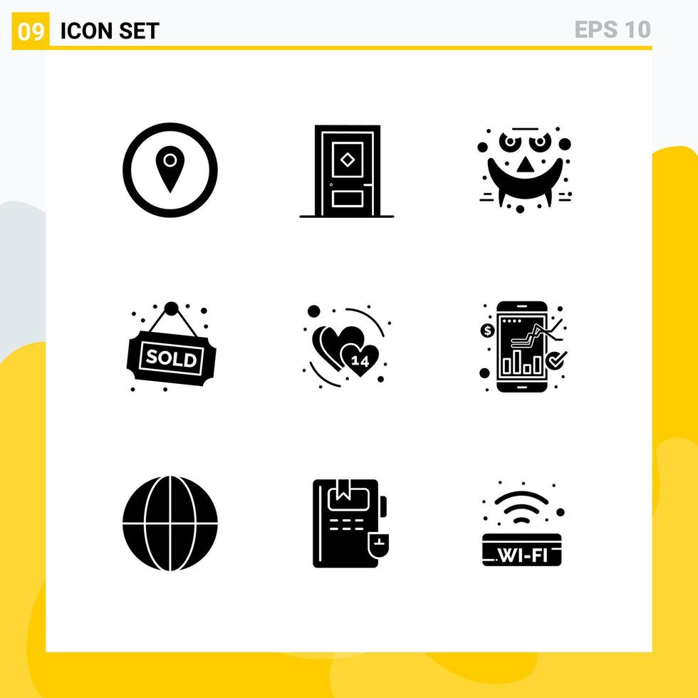 9 universelle solide Glyphenzeichen Symbole des Datums verkauft Emots Eigentums-Tag editierbare Vektordesign-Elemente vektor