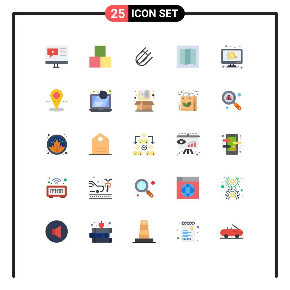platt Färg packa av 25 universell symboler av per klick leksak Karta Lägg till redigerbar vektor design element