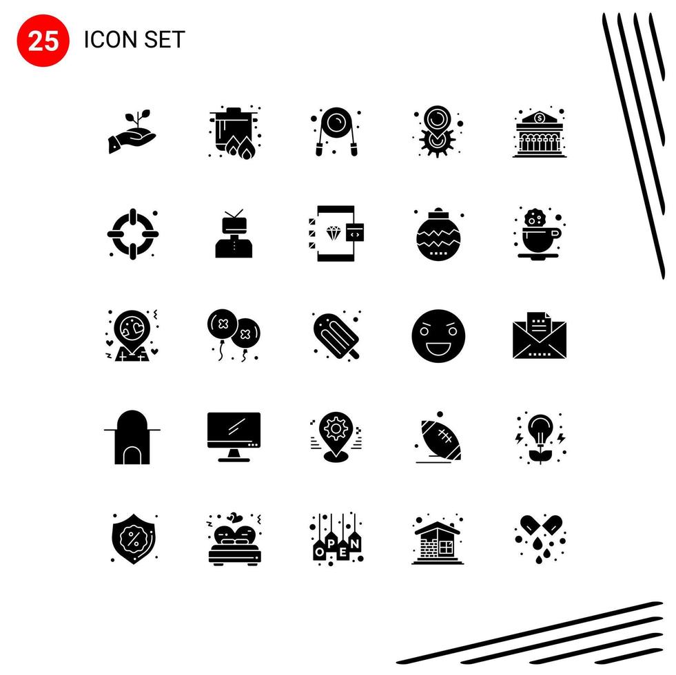 satz von 25 modernen ui-symbolen symbole zeichen für kartenausrüstung camping gym fitness editierbare vektordesignelemente vektor