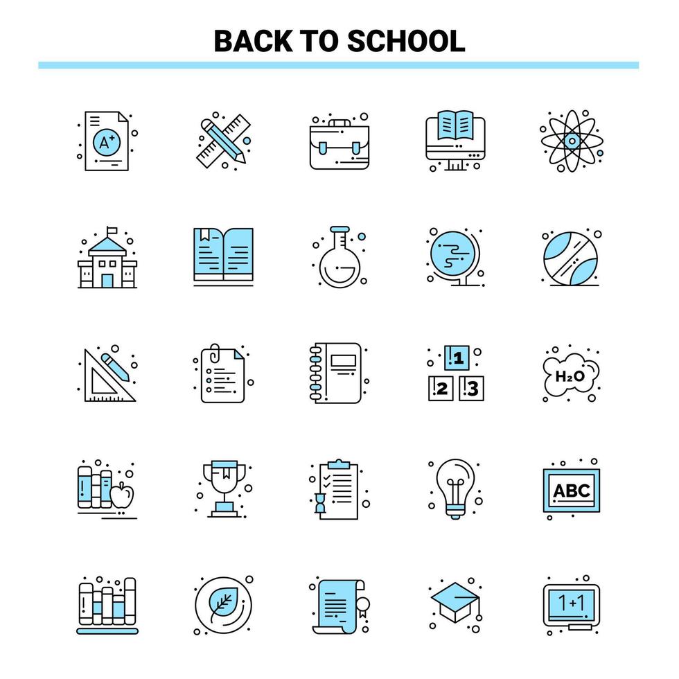 25 zurück zur Schule schwarz-blaues Icon-Set kreatives Icon-Design und Logo-Vorlage kreativer schwarzer Icon-Vektor-Hintergrund vektor