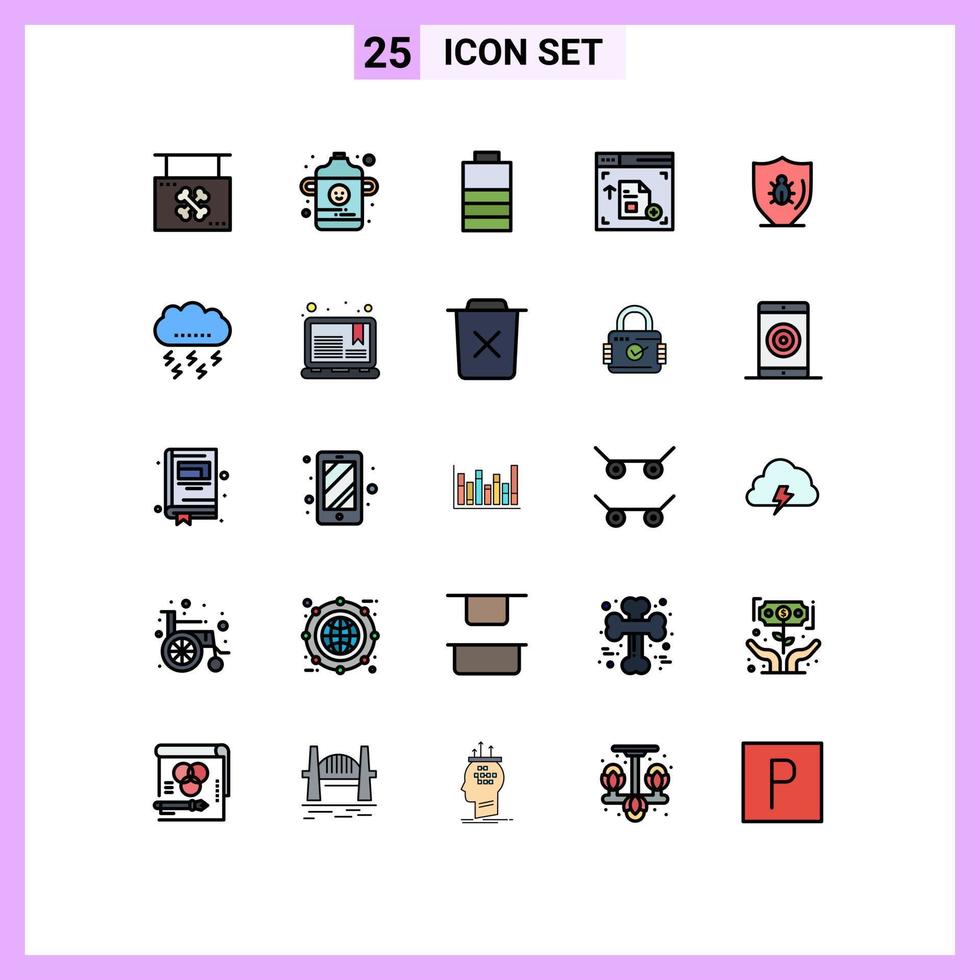 modern uppsättning av 25 fylld linje platt färger och symboler sådan som skydd programmering batteri insekt webb redigerbar vektor design element