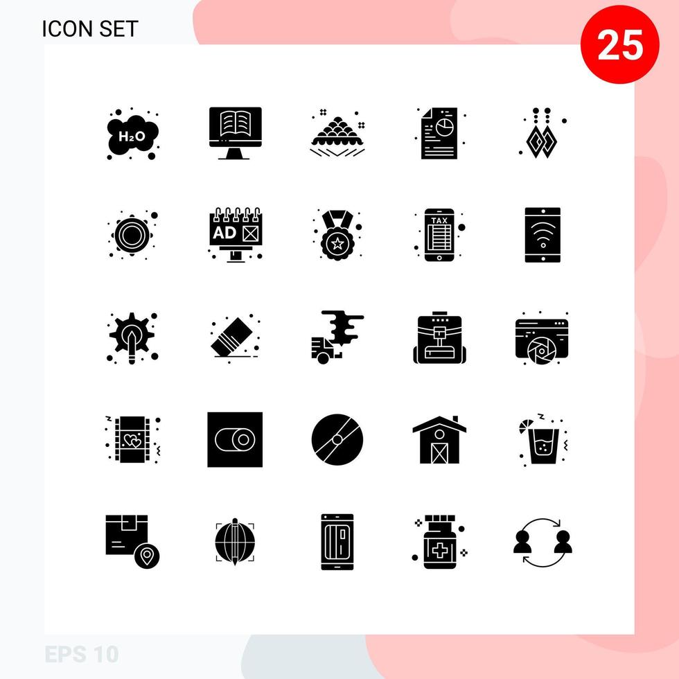 Gruppe von 25 modernen soliden Glyphen für baumelnde Ohrringe vektor