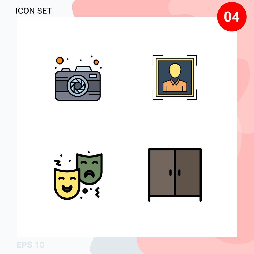 moderner Satz von 4 gefüllten flachen Farben und Symbolen wie Kameragesichtserfassungs-ID-Zirkus editierbare Vektordesign-Elemente vektor