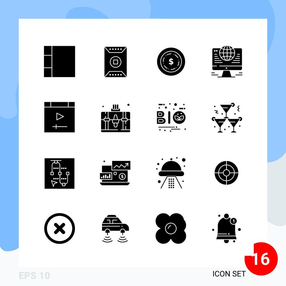 modernes Paket mit 16 Symbolen solide Glyphensymbole isoliert auf weißem Hintergrund für die Website, die kreativen schwarzen Symbolvektorhintergrund entwirft vektor