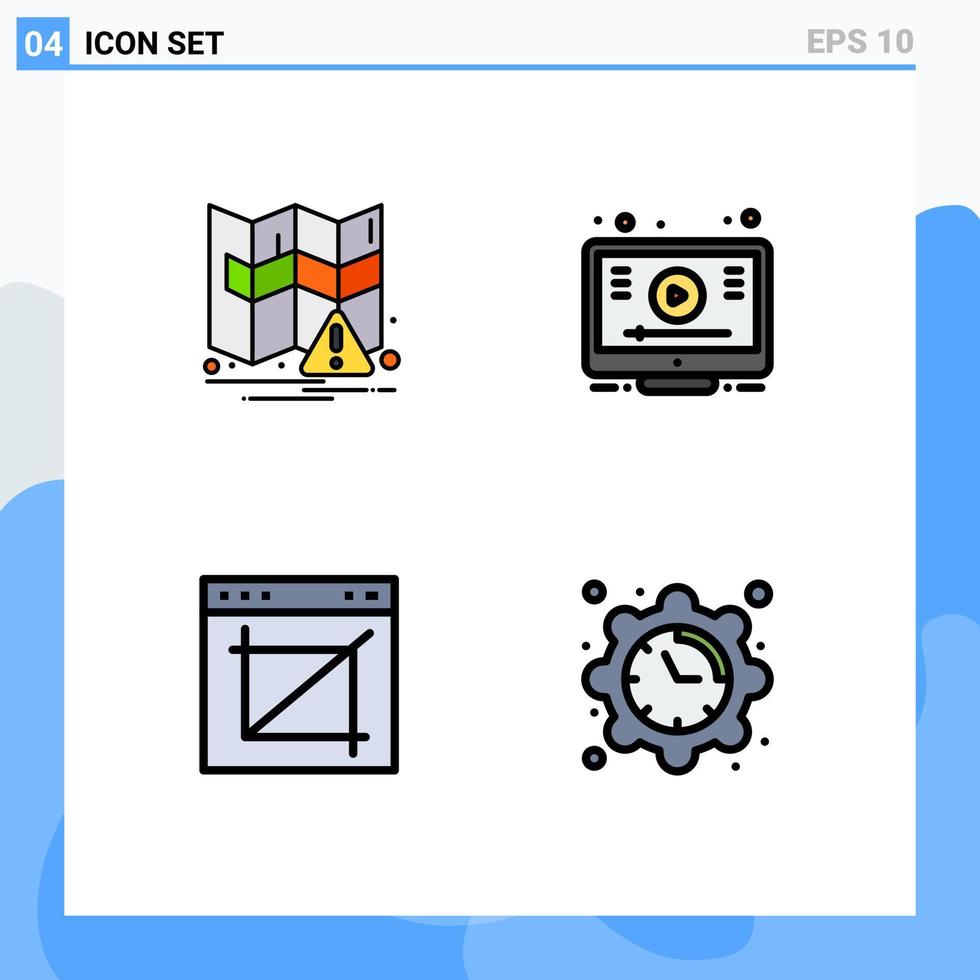 användare gränssnitt packa av 4 grundläggande fylld linje platt färger av Karta bild beskära lära sig Youtube hemsida redigerbar vektor design element