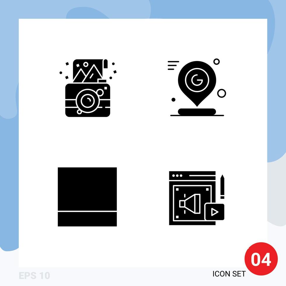 modern uppsättning av 4 fast glyfer pictograph av födelsedag mark Foto Karta layout redigerbar vektor design element