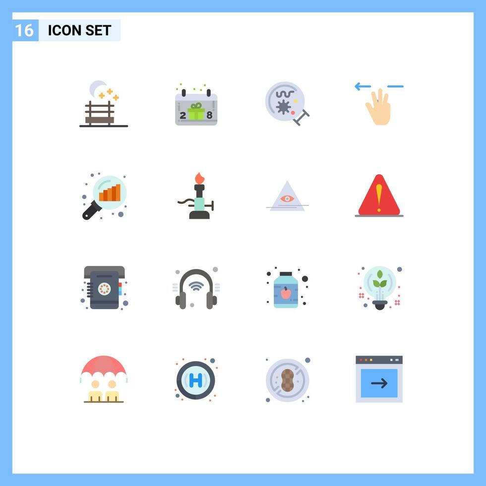 16 tematiska vektor platt färger och redigerbar symboler av Sök statistik Graf analys förstoringsglas data analyserar mobil redigerbar packa av kreativ vektor design element