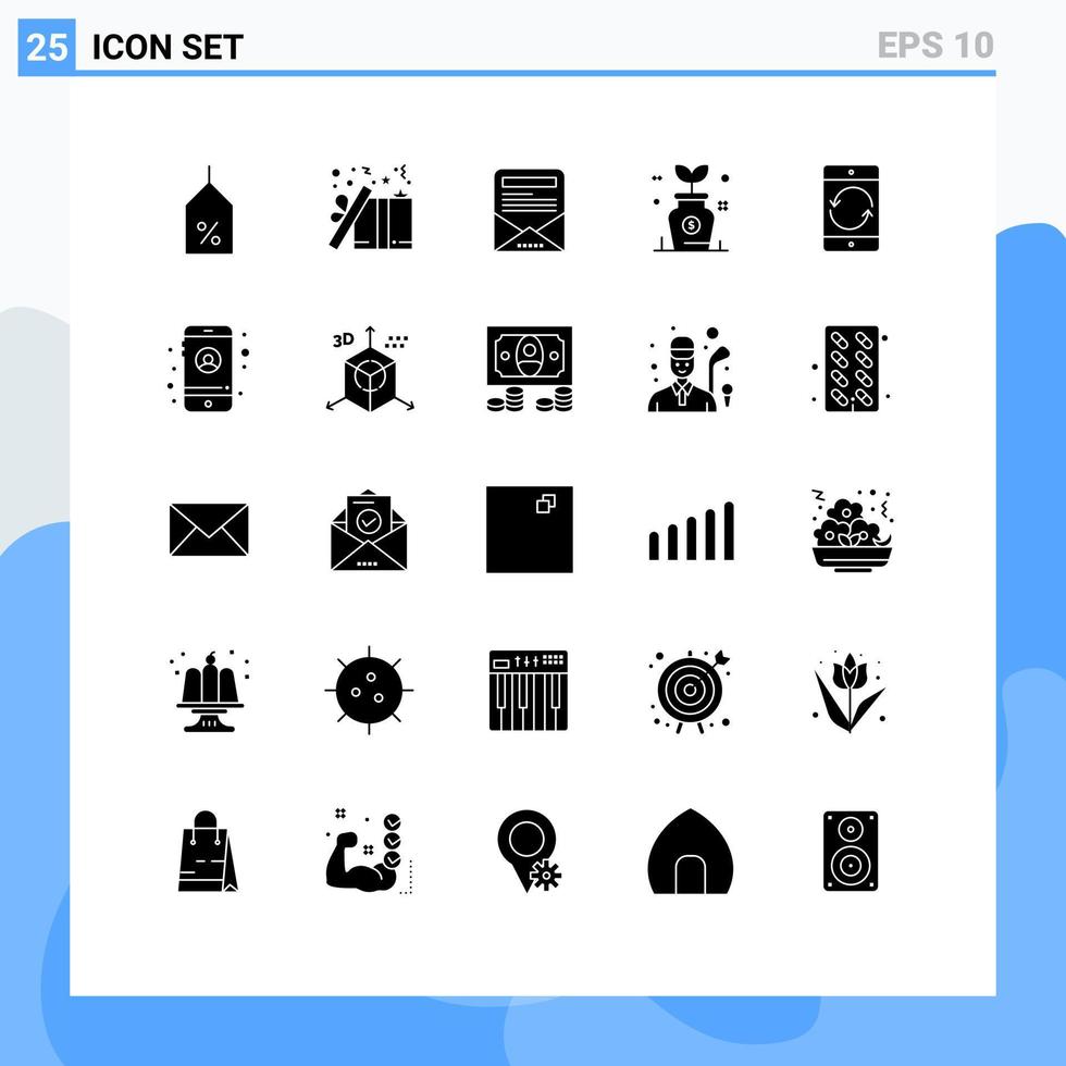 fast glyf packa av 25 universell symboler av mobiltelefon träd stjärna investering företag redigerbar vektor design element
