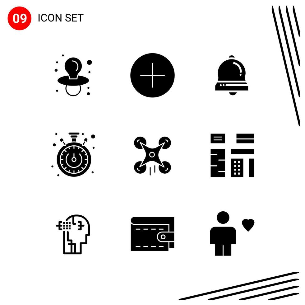 Sammlung von 9 Vektorsymbolen im soliden Stil Pixel perfekte Glyphensymbole für Web und mobile solide Symbolzeichen auf weißem Hintergrund 9 Symbole kreativer schwarzer Symbolvektorhintergrund vektor