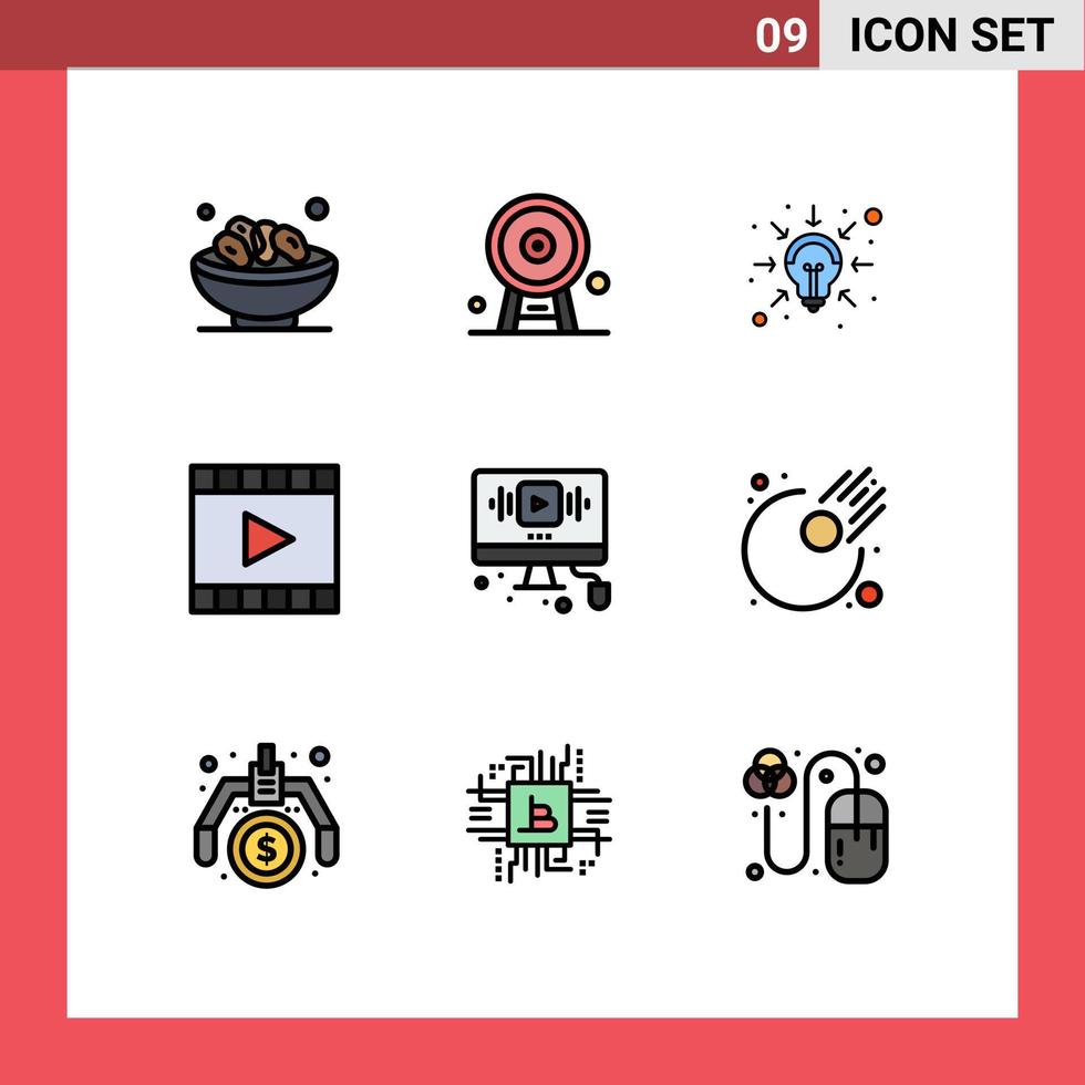 9 användare gränssnitt fylld linje platt Färg packa av modern tecken och symboler av spelare media spelare landmärke media intelligens redigerbar vektor design element