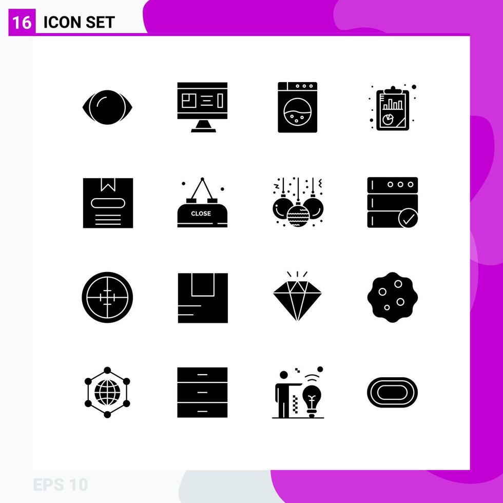 uppsättning av 16 modern ui ikoner symboler tecken för e låda planera seo analys Rapportera redigerbar vektor design element