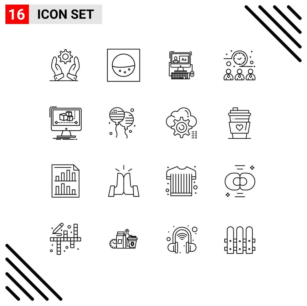 16 användare gränssnitt översikt packa av modern tecken och symboler av övervaka dator programvara animering tid redigerbar vektor design element