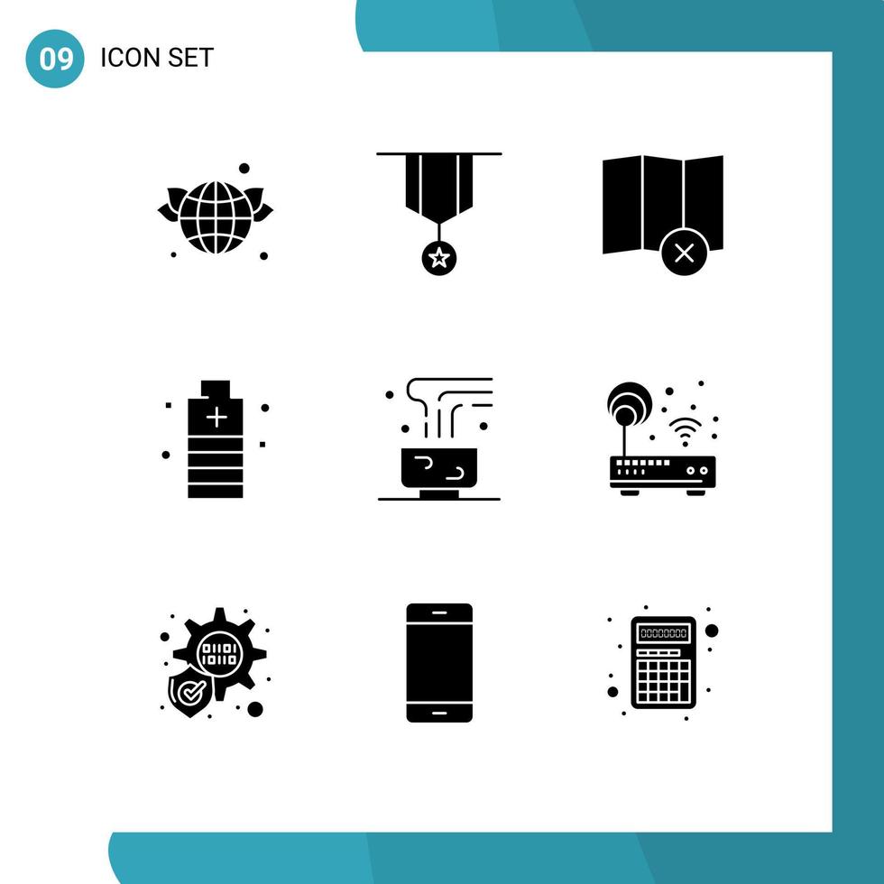 solides Glyphenpaket mit 9 universellen Symbolen für Kaffee-Power-Stern wesentliche batteriebearbeitbare Vektordesign-Elemente vektor