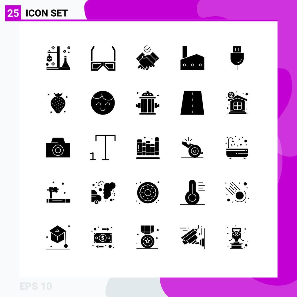 stock vektor ikon packa av 25 linje tecken och symboler för kärn växt industriell växt TV fabrik skorsten arbete redigerbar vektor design element