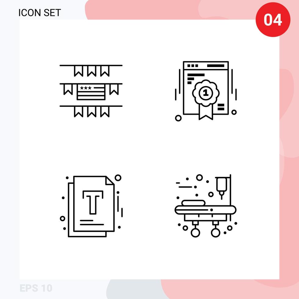 Piktogrammsatz von 4 einfachen gefüllten flachen Farben von Ammern Management Abzeichen Webqualität medizinische Geräte editierbare Vektordesign-Elemente vektor