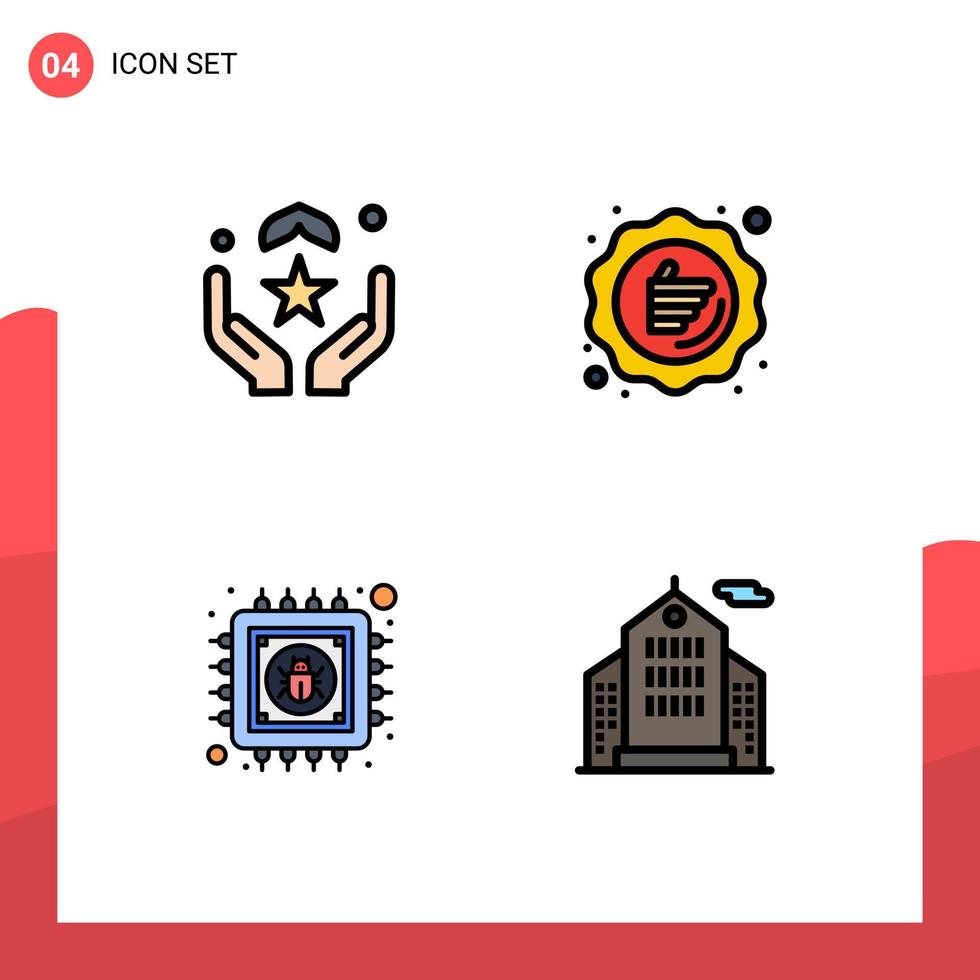 Gruppe von 4 gefüllten flachen Farbzeichen und Symbolen für Gebetsverkauf Handgarantie Chip editierbare Vektordesign-Elemente vektor