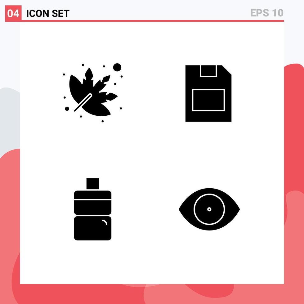 modern uppsättning av 4 fast glyfer pictograph av blad öga kort data mänsklig redigerbar vektor design element