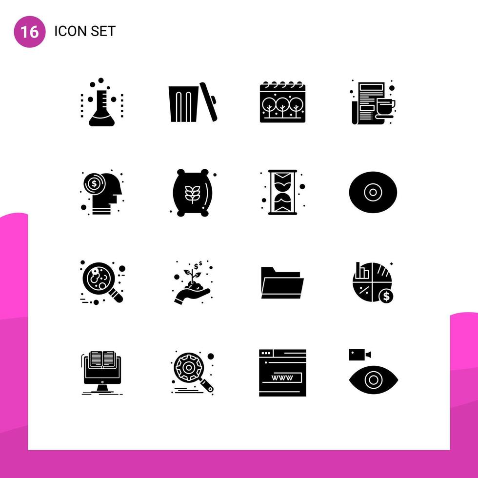 16 kreative Symbole moderne Zeichen und Symbole der Währungszeitung Müll morgens Frühstück editierbare Vektordesign-Elemente vektor