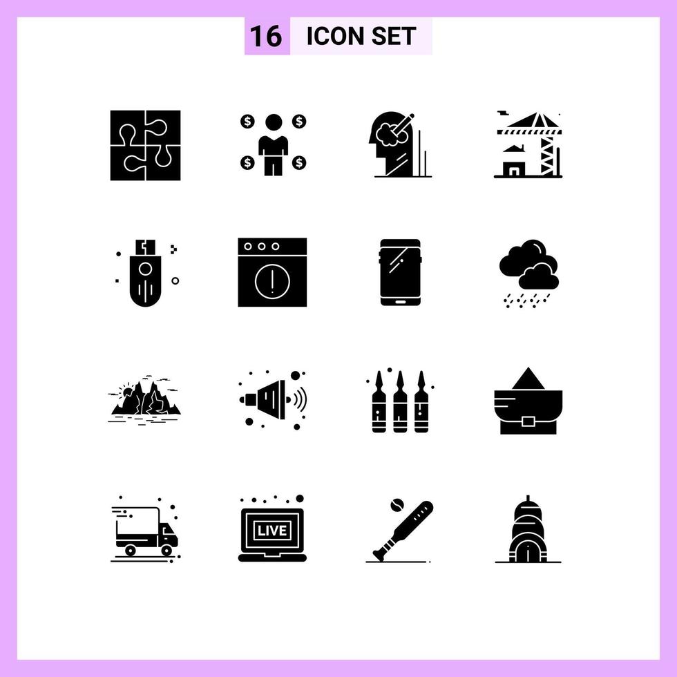 uppsättning av 16 modern ui ikoner symboler tecken för byggnad verklig konsument kran aning redigerbar vektor design element