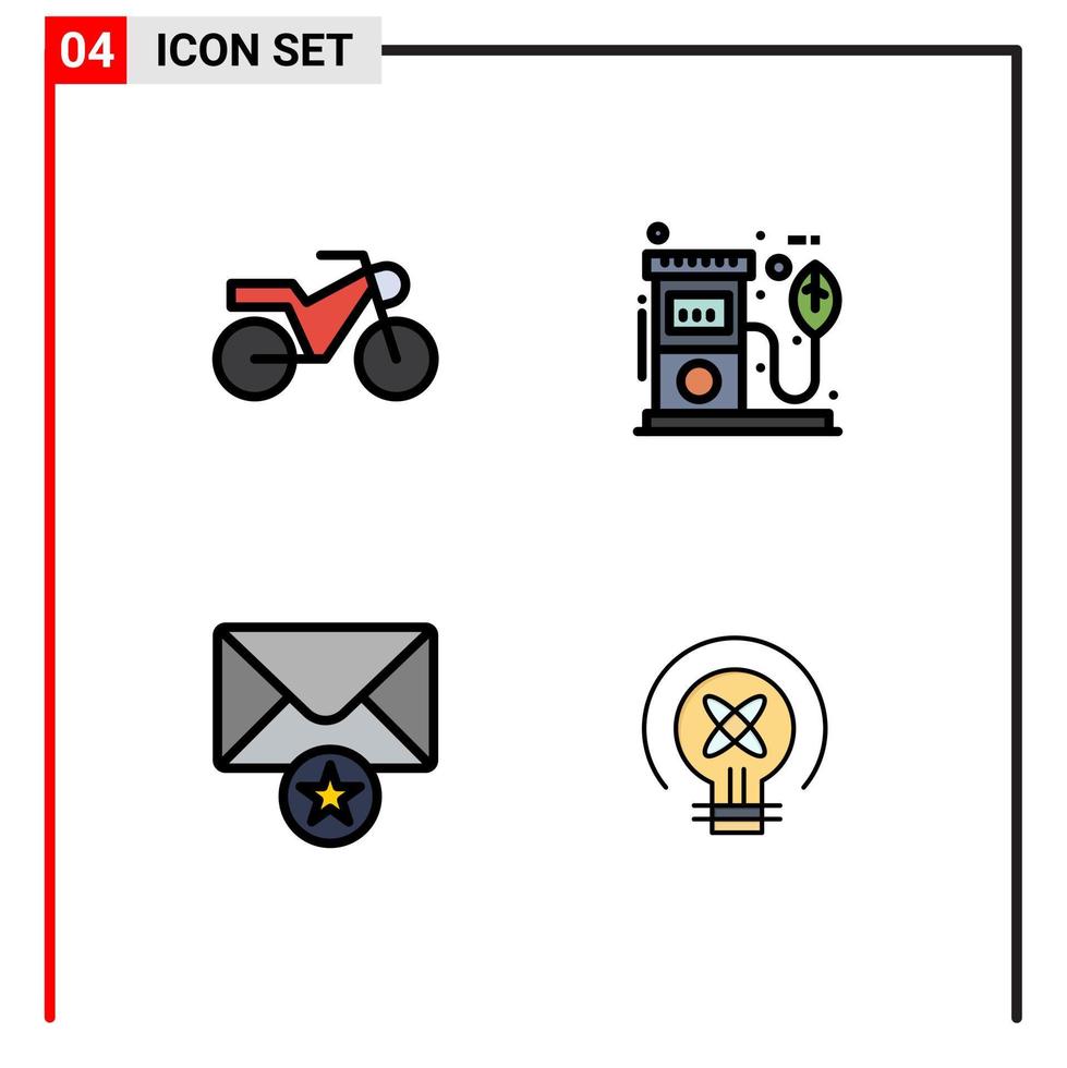 4 universell fylld linje platt Färg tecken symboler av motorcykel stjärna bränsle gas station ljus redigerbar vektor design element