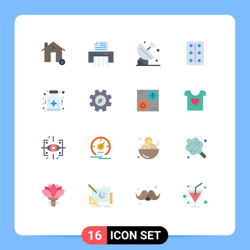 mobil gränssnitt platt Färg uppsättning av 16 piktogram av läkemedel tabletter satellit avhjälpa Plats redigerbar packa av kreativ vektor design element