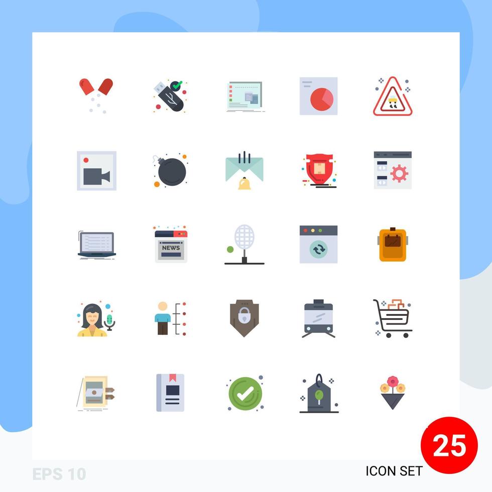 modern uppsättning av 25 platt färger pictograph av väg trådmodell fönster paj program redigerbar vektor design element