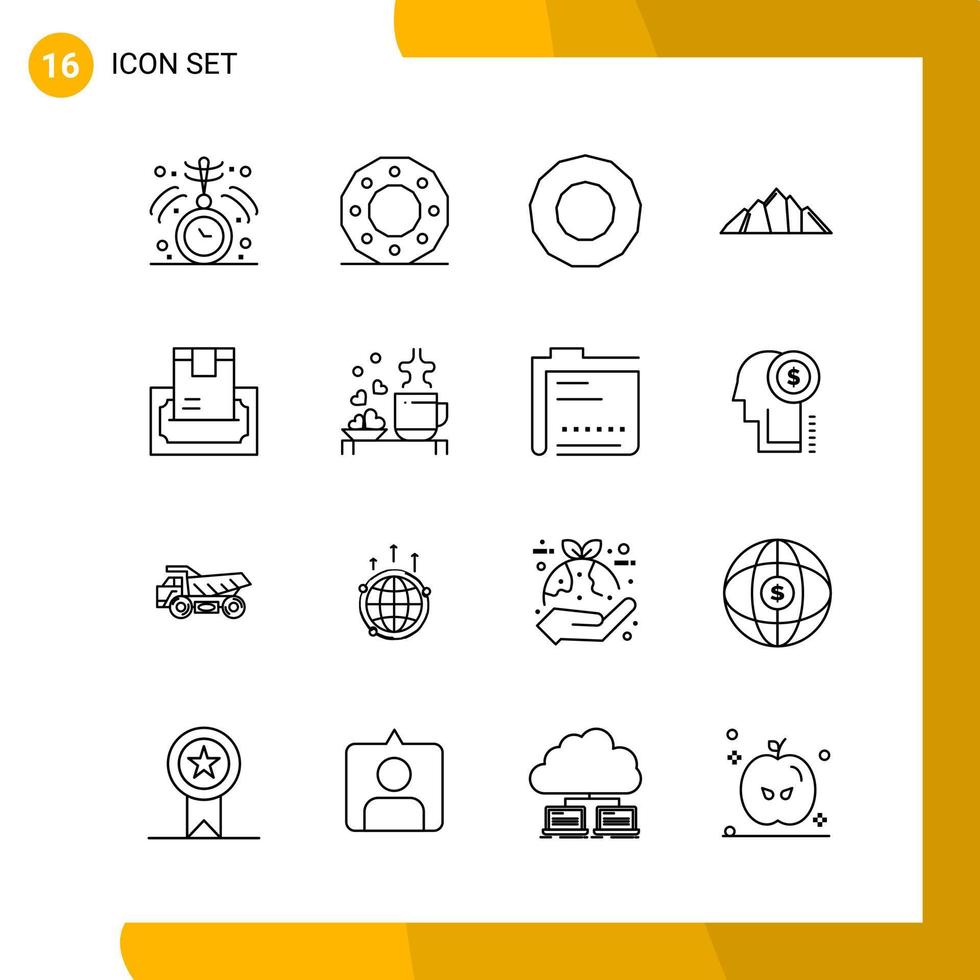 16 Icon Set Line Style Icon Pack Umrisssymbole isoliert auf weißem Hintergrund für responsive Website, die kreativen schwarzen Icon-Vektorhintergrund entwirft vektor