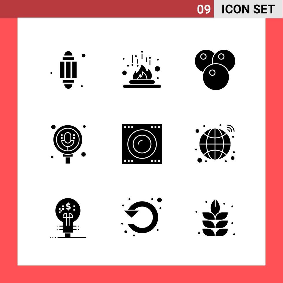 9 ikon packa fast stil glyf symboler på vit bakgrund enkel tecken för allmän design kreativ svart ikon vektor bakgrund