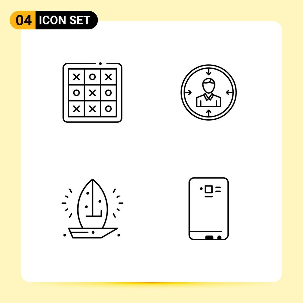 mobil gränssnitt linje uppsättning av 4 piktogram av tac personlig tic tac tå anställd återuppta redigerbar vektor design element