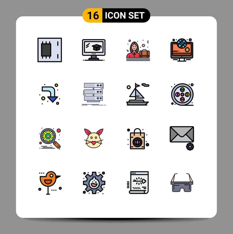 piktogram uppsättning av 16 enkel platt Färg fylld rader av rätt pilar företag sport Nyheter redigerbar kreativ vektor design element