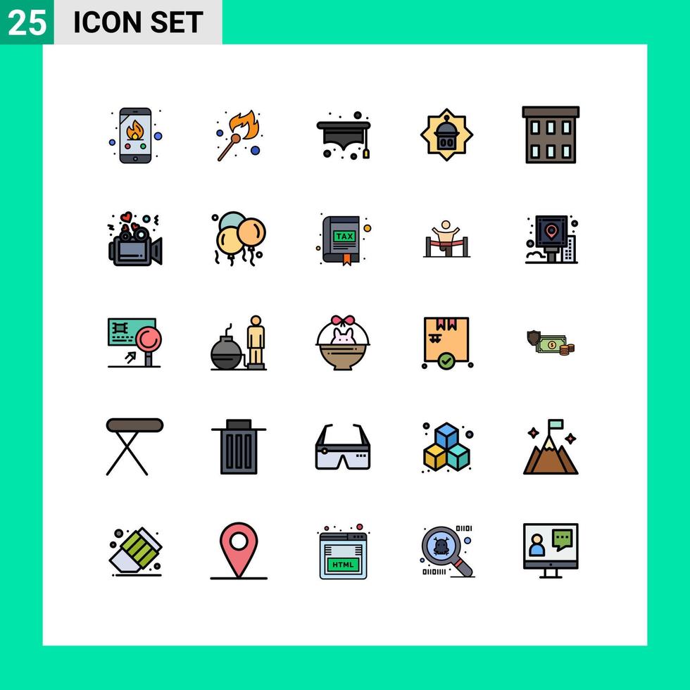 25 tematiska vektor fylld linje platt färger och redigerbar symboler av byggnader stjärna hatt islam torn redigerbar vektor design element