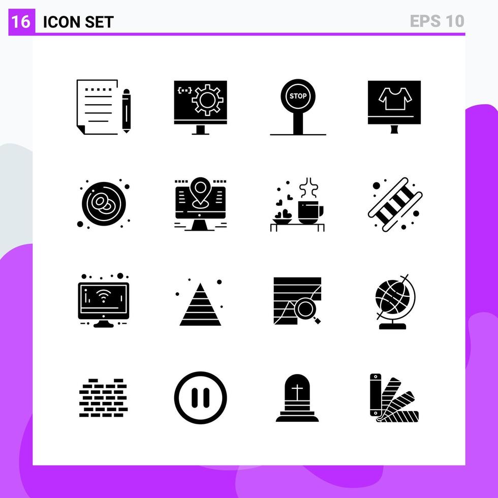 Satz von 16 Symbolen im soliden Stil kreative Glyphensymbole für Website-Design und mobile Apps einfaches solides Symbolzeichen isoliert auf weißem Hintergrund 16 Symbole kreativer schwarzer Symbolvektorhintergrund vektor