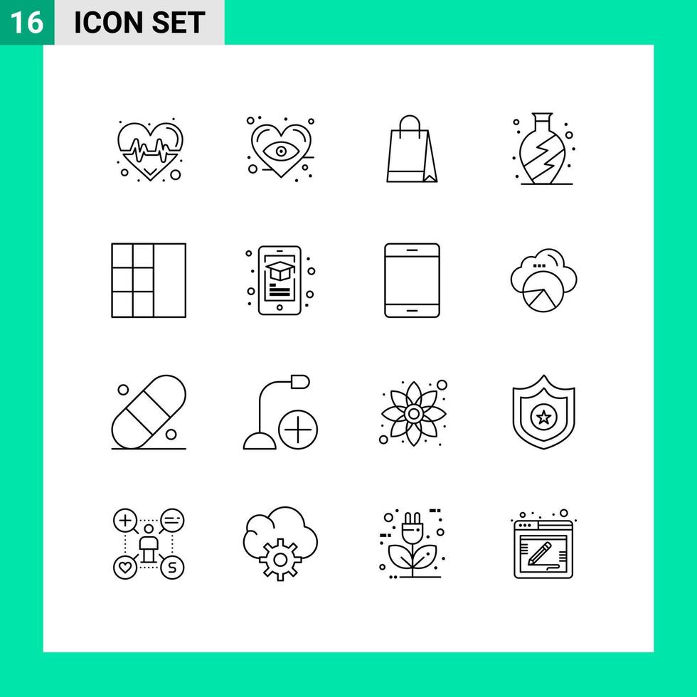 16 universell översikt tecken symboler av inlärning trådmodell hand väska rutnät levande redigerbar vektor design element