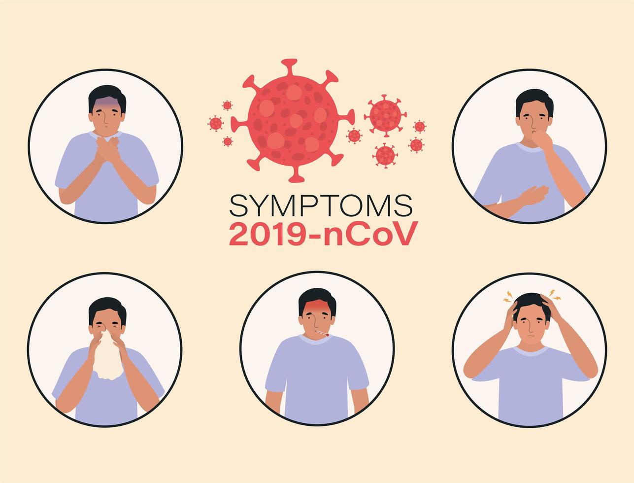 Avatar Mann mit 2019 ncov Virus Symptome Design vektor