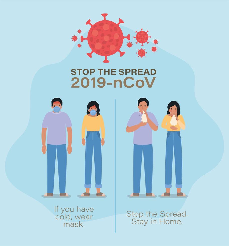 Frau und Mann mit Ncov-Virus-Symptomen 2019 vektor