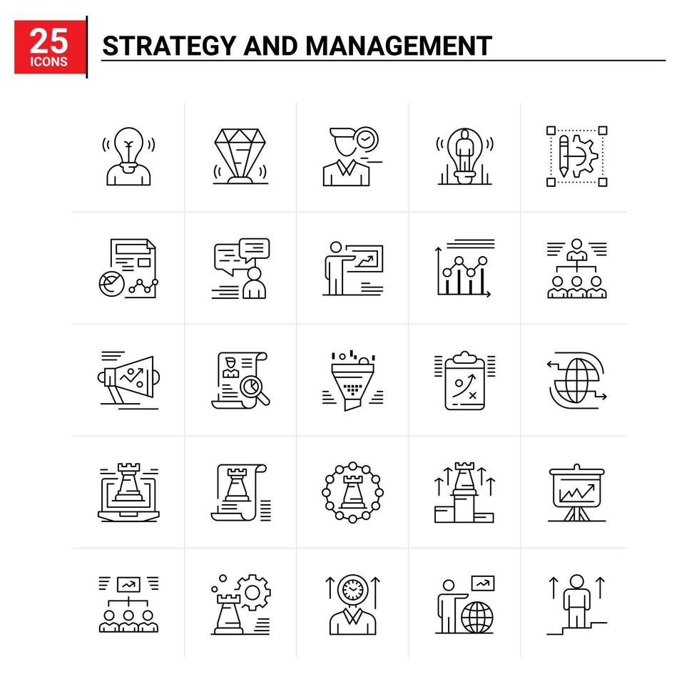 25 strategi och förvaltning ikon uppsättning vektor bakgrund