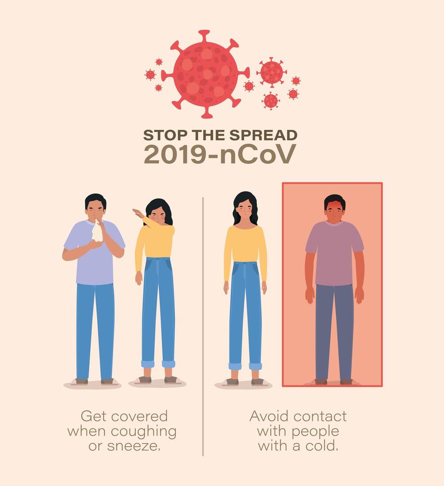 Frau und Mann mit Ncov-Virus-Symptomen 2019 vektor