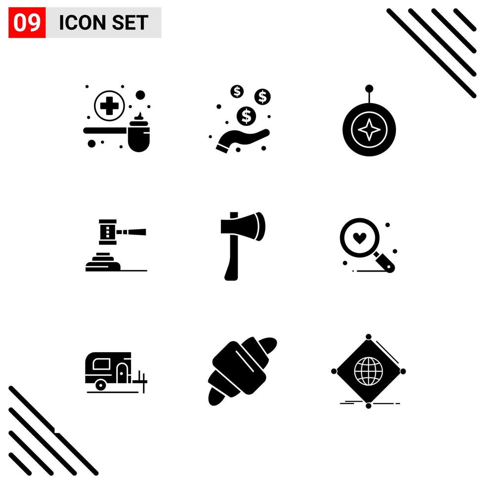 Pixel perfekter Satz von 9 soliden Symbolen Glyphen-Icon-Set für Website-Design und mobile Anwendungen Schnittstelle kreativer schwarzer Icon-Vektor-Hintergrund vektor