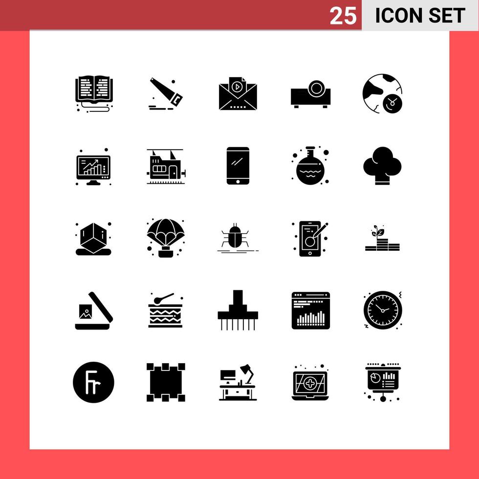 Piktogrammsatz aus 25 einfachen soliden Glyphen von Internetdaten E-Mail-Analyse Präsentation editierbare Vektordesign-Elemente vektor